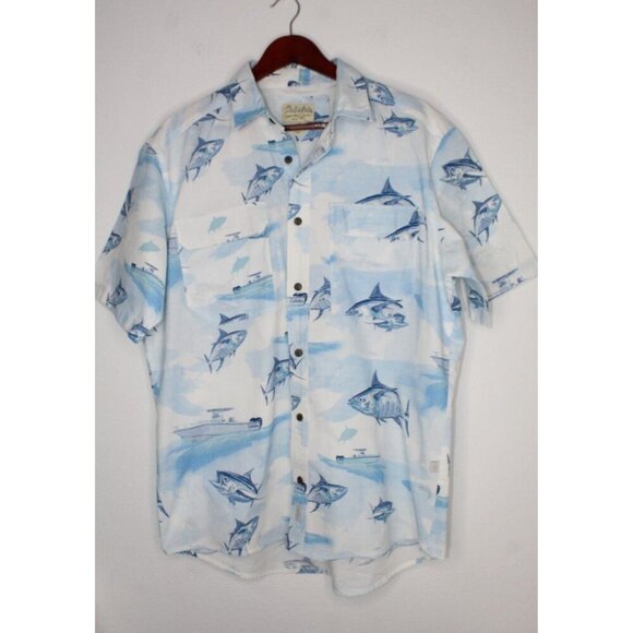 Cabela's Fishing Button Down Shirt Mens L Blue White Vented Relaxed Fit Athletic - Picture 1 of 10